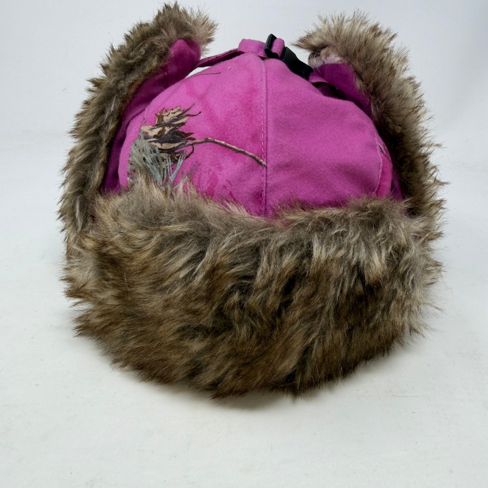 Hot Shot Trapper Hat Adult M/L Realtree Camo Pink Thinsulate Faux Fur EUC